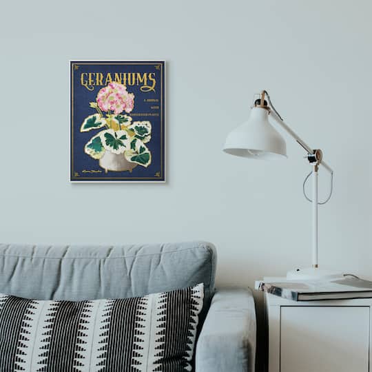 Stupell Industries Geraniums Blue Gold Flower Word Design Wall Plaque